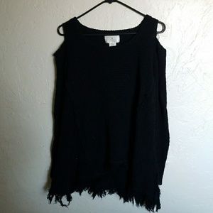 Cold Shoulder Raw Hem Sweater
